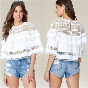 White lace cotton top with bell sleeves